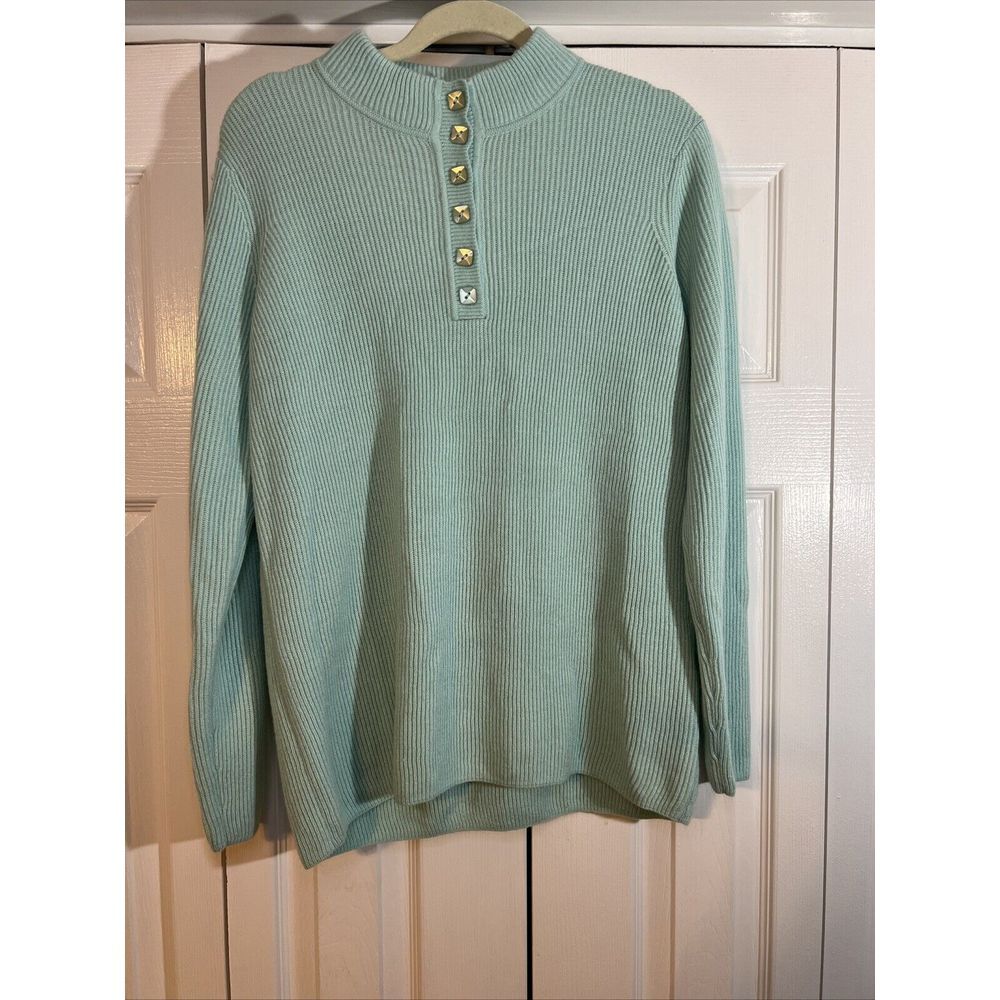 Norm Thompson Sweater Women's Medium Blue/Green Ribbed Mock Neck NWOT